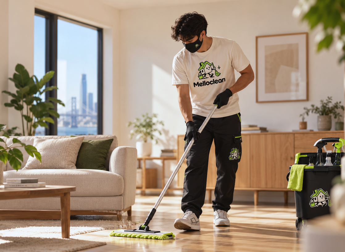 Melloclean professional cleaning a bright living room